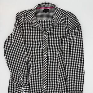 Talbots Gingham Black White Long Sleeve Botton Down Classic Casual Women Size 2P